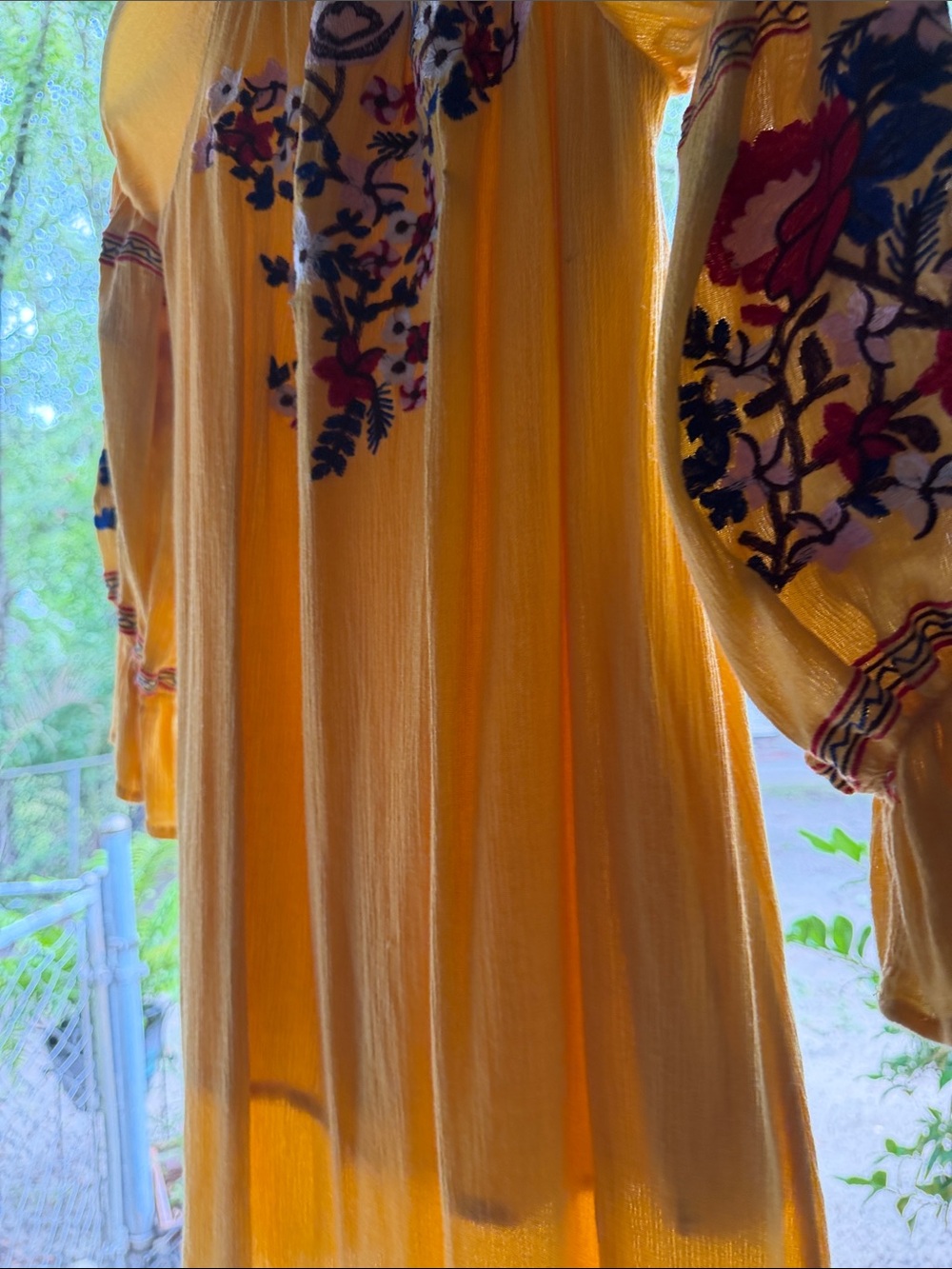 Off-Shoulder Yellow Embroidered Mini Dress - Picture 8 of 9